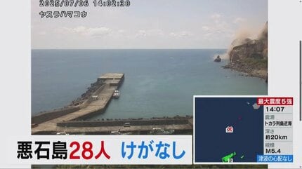 【鹿児島】十島村で震度５強２回　悪石島の２８人全員無事